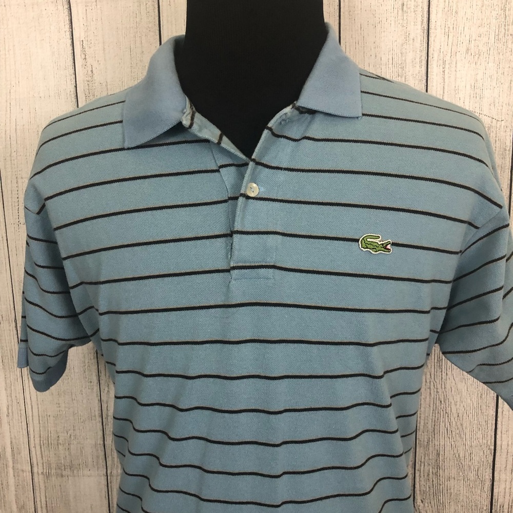 Lacoste XL Blue Striped Short Sleeve Polo Shirt